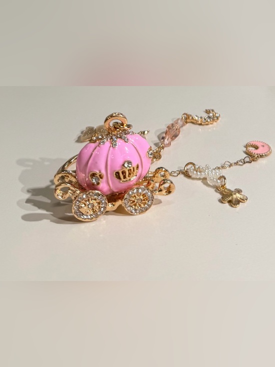 Upcycled Handbags - Pink Enamel Pumpkin Carriage Pendant Bag Charm ✨Upcycled✨